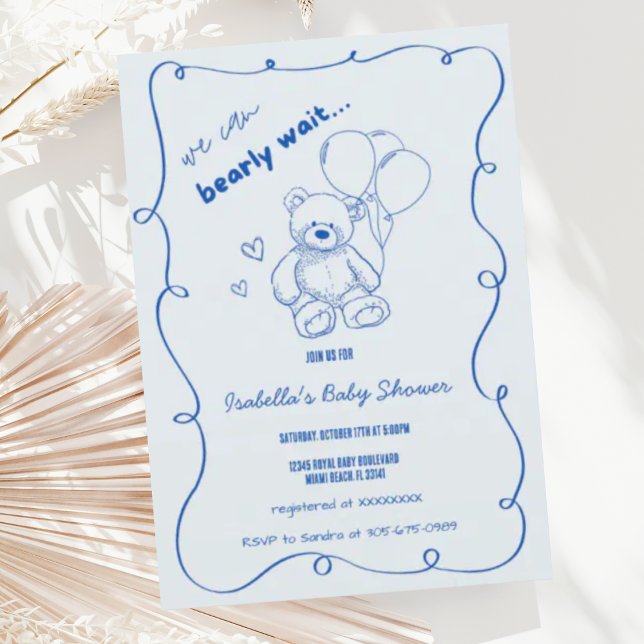 Vågigt Hand plockade Barly Wait Baby Shower för sk Inbjudningar (Skapare uppladdad)