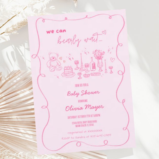 Vågigt Hand plockade Barly Wait Baby Shower för sk Inbjudningar (Skapare uppladdad)