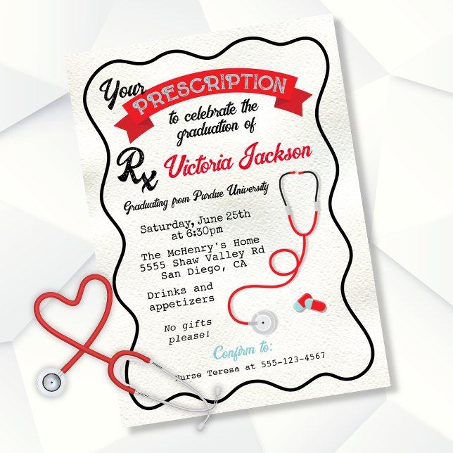 Vågigt hand plockade Medicinsk recept Studenten Inbjudningar (Skapare uppladdad)