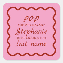 Vågigt Kant Rosa och Red Pop i Champagne-Möhippan Fyrkantigt Klistermärke