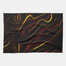 Vågigt långa spår av rött guld på svart bakgrund kökshandduk