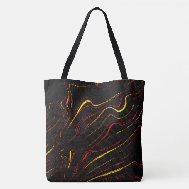 Vågigt långa streck med rött guld på mörkens bakgr tygkasse (Baksida)