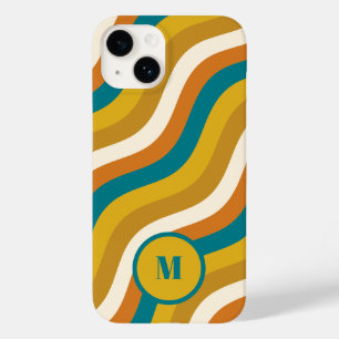 Vågigt Linjer Retro Rand Mönster Teal Ochre Initia