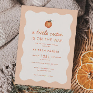 Vågigt Little Cutie Tangerine Baby Shower-inbjudan Inbjudningar