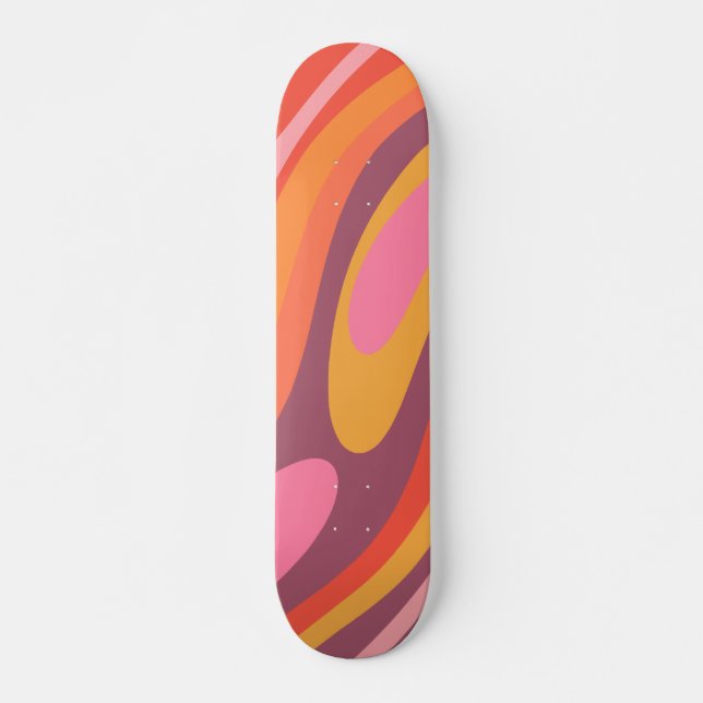 Vågigt Loops Groovy Retro Abstrakt Mönster Mini Skateboard Bräda 18,5 Cm (Framsida)