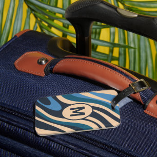 Vågigt Loops Retro Abstrakt Mönster Initial Blue Bagagebricka