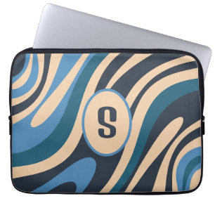 Vågigt Loops Retro Abstrakt Mönster Initial Blue Laptop Fodral