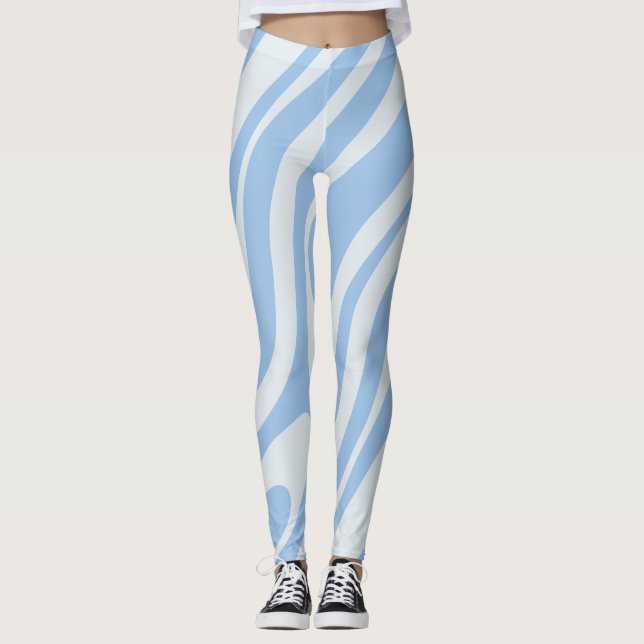 Vågigt Loops Retro Abstrakt Mönster Powder Blue Leggings (Framsida)