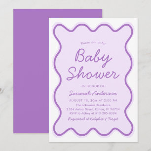Vågigt Modern Curvy Bold Retro Lila Baby Shower Inbjudningar