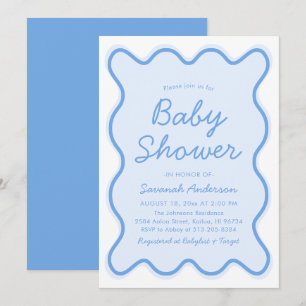 Vågigt Modern Curvy Retro Dusty Blue Baby Shower Inbjudningar