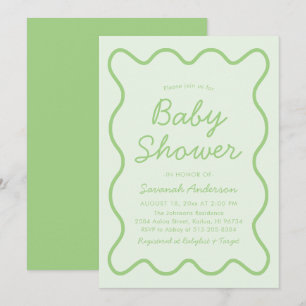 Vågigt Modern Curvy Retro Sage Grönt Baby Shower Inbjudningar