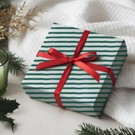 Vågigt Modern minimal Grönt och Vita Rand Mönster Presentpapper