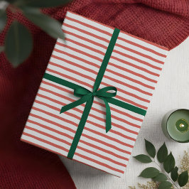 Vågigt Modern Minimal Red & White Rand Mönster Presentpapper