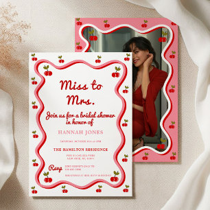 Vågigt Möhippan Retro Cherry Valentine Inbjudningar