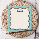 Vågigt Personligen Gräns Blue och Orange Retro Anteckningsblock<br><div class="desc">Anteckningsblocket personlig har en "groovy"-design i orange och blått. Använda mallformuläret för att lägga till din anpassning.</div>