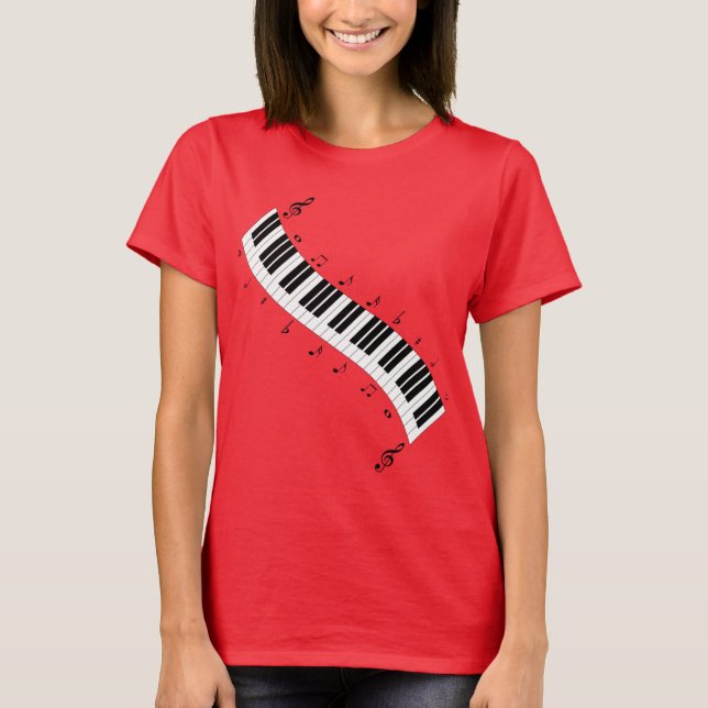 Vågigt Piano Tangentbord, populär utformning, T Shirt (Framsida)
