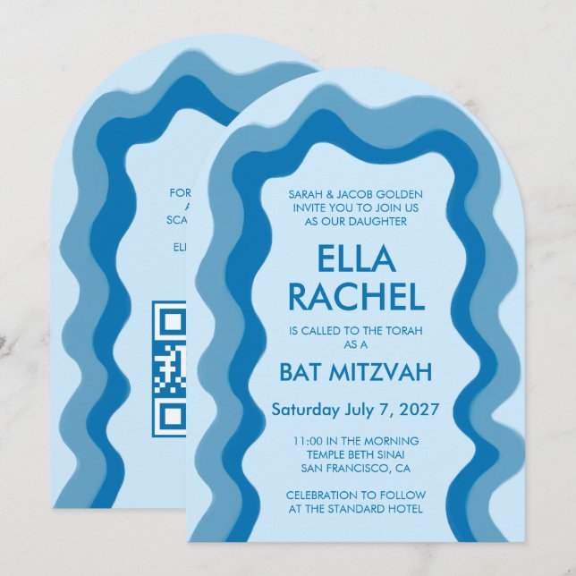 Vågigt Ram Arch Modern Anpassningsbar QR Pub Bat m Inbjudningar (Fram/baksida)