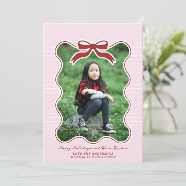 Vågigt Ram Bow Streck Helgdag Card-jul Julkort (Stående Fram)