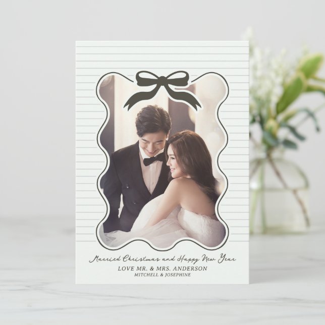 Vågigt Ram Bow Streck Helgdag Card-jul Julkort (Stående Fram)