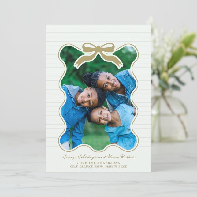 Vågigt Ram Bow Streck Helgdag Card-jul Julkort (Stående Fram)