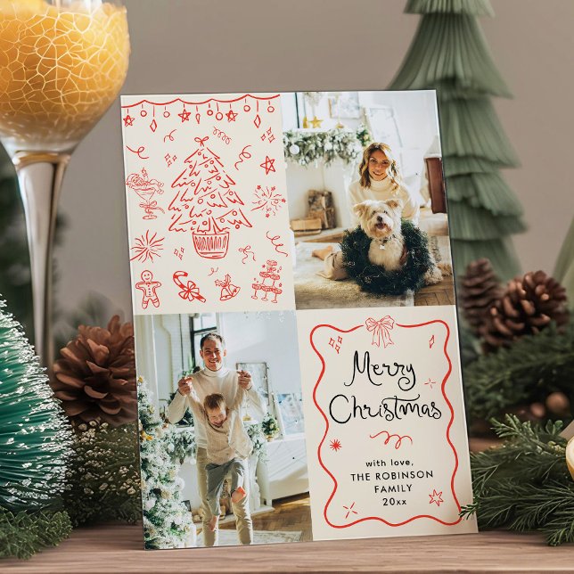 Vågigt Ram Coquette Bows God jul 2 Photo Julkort (Skapare uppladdad)