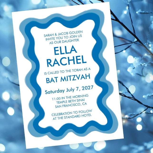 Vågigt Ram Modern Chic Anpassningsbar Pub Bat mitz Inbjudningar (Wavy Frame Modern Chic Custom Bar Bat Mitzvah Invitation
)