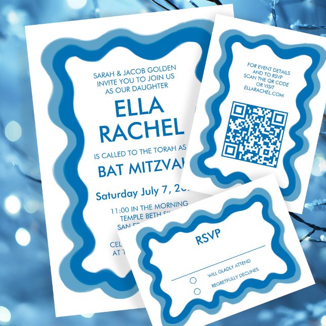 Vågigt Ram Modern Chic Anpassningsbar Pub Bat mitz OSA Kort (Wavy Frame Modern Chic Custom Bar Bat Mitzvah RSVP Card
)