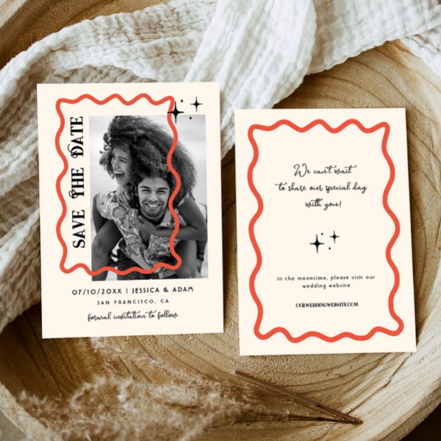 Vågigt Ram Retro Bröllop-fotospara datum Spara Datumet (Skapare uppladdad)