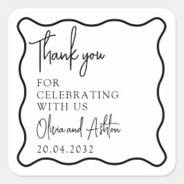 Vågigt ram, Vågigt gräns, bröllop Tack Sticker Fyrkantigt Klistermärke