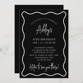 vågigt ram, vågigt gräns, födelsedagsfest inbjudan