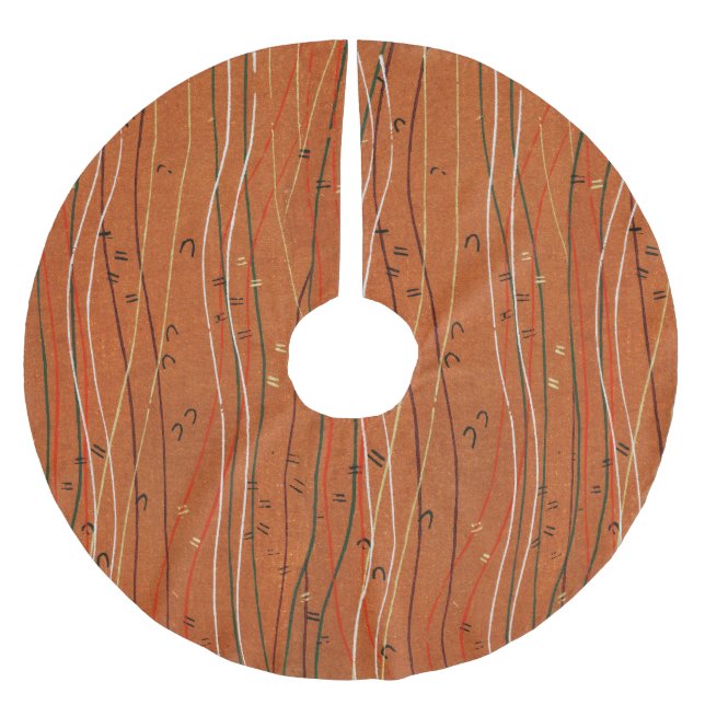 Vågigt Red Rand: Modern japansk Abstrakt Art Julgransmatta Borstad Polyester (Framsidan)