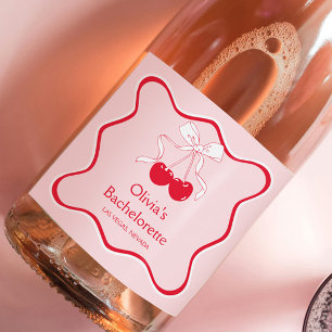 Vågigt Red Rosa Cherry på Top Bachelorette Champag
