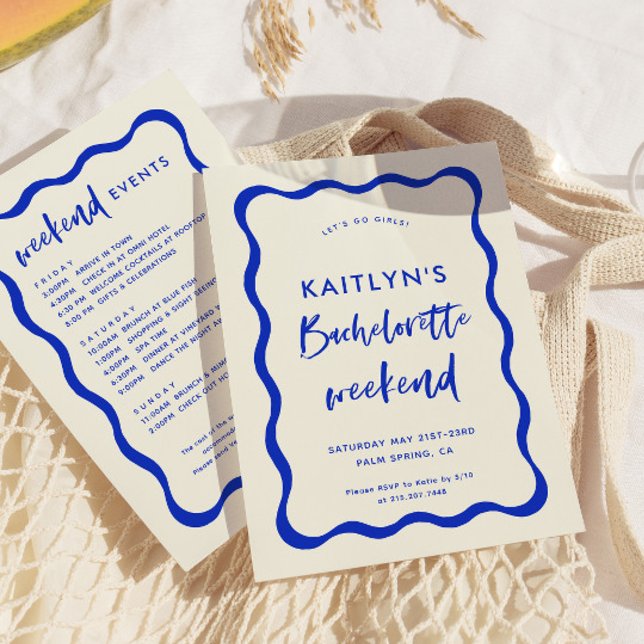 Vågigt Retro Blue Bachelorette Helg Itinerary Inbjudningar (Skapare uppladdad)