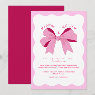Vågigt Retro Rosa Bröllop Inbjudningar