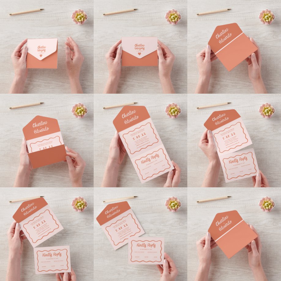 Vågigt Retro Rosa och Red Handwrite Bröllop