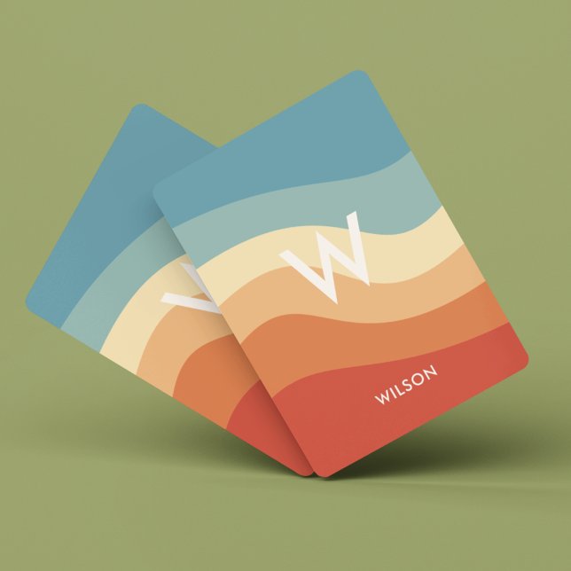 Vågigt Retro Stripe Monogram Personligt Casinokort (Skapare uppladdad)