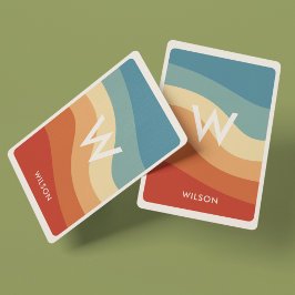 Vågigt Retro Stripe Monogram Personligt Casinokort