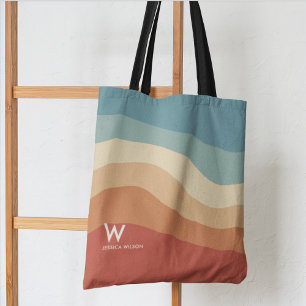 Vågigt Retro Stripe Monogram Personligt Tygkasse