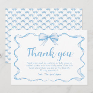 Vågigt Ribbon Ram Dusty Blue Bow Baby Shower Inbjudningar