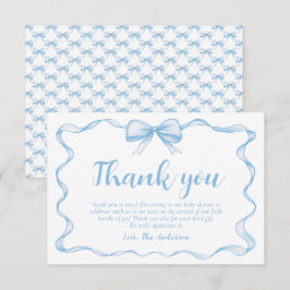 Vågigt Ribbon Ram Dusty Blue Bow Baby Shower Tack Kort