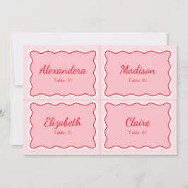 Vågigt Röd och Rosa Bröllop Namn-platskort DIY Inbjudningar