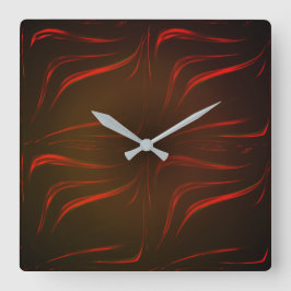 Vågigt röda linjer på svart bakgrund fyrkantig klocka