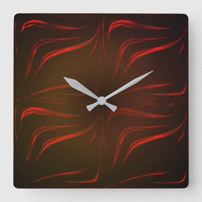 Vågigt röda linjer på svart bakgrund fyrkantig klocka (Framsida)