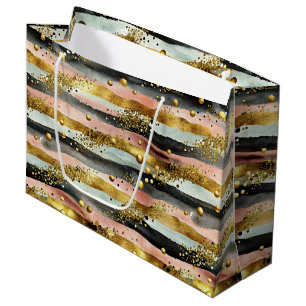 Vågigt Rosa & Black Rand med Guld Glitter