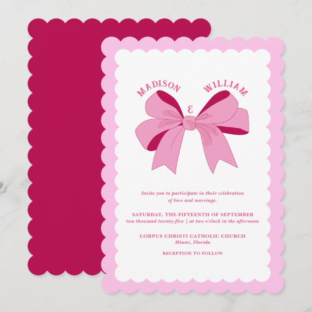 Vågigt Rosa Bröllop Inbjudningar (Fram/baksida)