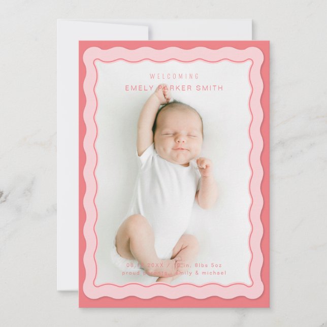 Vågigt Rosa Dubbla Gräns Cute Design Meddelande (Framsida)