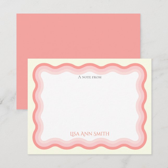 Vågigt Rosa Linjer Girls-Personlig - platta Anteckningskort (Fram/baksida)