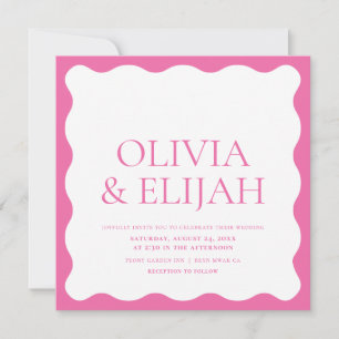 Vågigt Rosa Modern Typografi Bröllop Inbjudningar