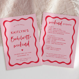 Vågigt Rosa och Röda Bachelorette Helg Itinerary Inbjudningar