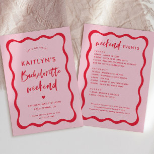 Vågigt Rosa och Röda Bachelorette Helg Itinerary Inbjudningar